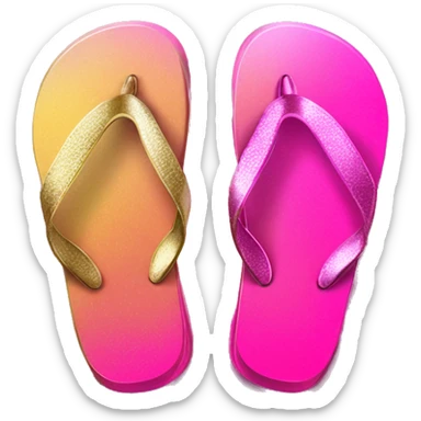 Realistic metallic gold hot pink gradient pair of summer flip flops isolated. sticker