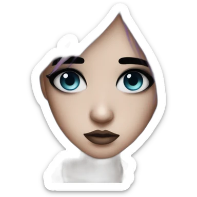 Sad emo girl, black makeup, long choppy blue hair side bangs sticker