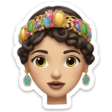 Dolce and Gabbana Italian model with dark hair and headband with colourful pastel ornament and golden detais  sticker