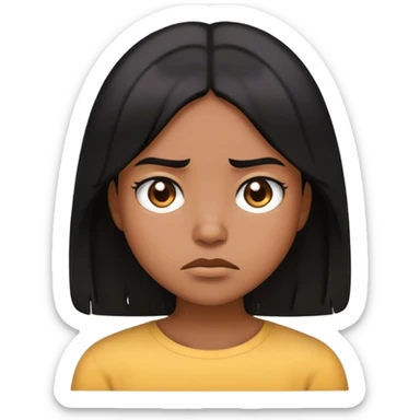 Emoji girl with brown skin and shoulder length black hair looking annoyed sticker