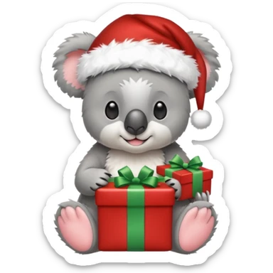 Koala with a santa hat and presents around him sticker