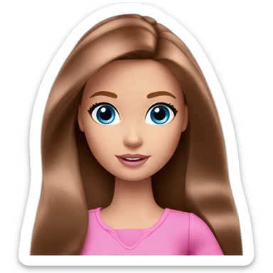 Barbie pink long brown hair blue eyes sticker