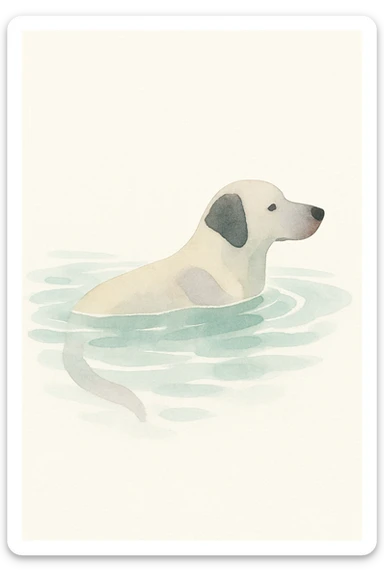 dog swimming in water, watercolor art style, soft colors, fluid brush strokes sticker