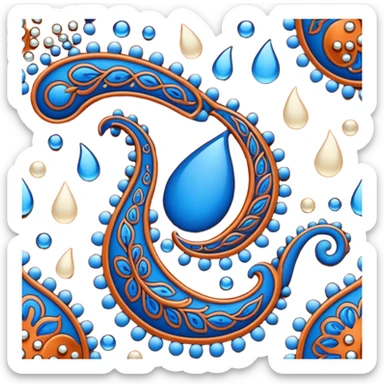 paisley motif, seamless pattern print in colors of Burnt Sienna Orange, ivory, Bedazzled Blue. Must be visually appealing, 4k hd, 3000x3000, DPI 300 sticker