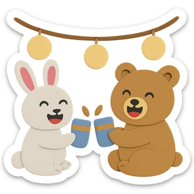 Add the pink color element to both bunny ears so they match, while keeping all other design elements unchanged sticker