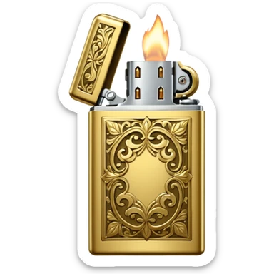 Vintage gold lighter from the Lighter and Princess drama, cinematic lighting, hyper-realistic sticker
