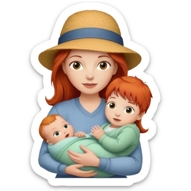 red haired Mother with Hats with her baby sticker