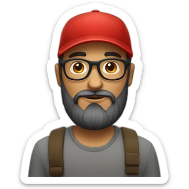 bearded portuguese designer with glasses and a red cap sticker