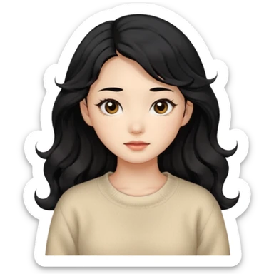 Beautiful girl,Black hair,wavy hair，long hair,Black eyes,Chinese, beige sweater  sticker