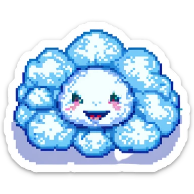 a happy cloud with a big grin, pixel art style sticker