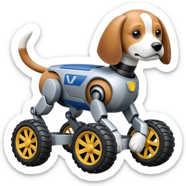 Very fast  jumping riot Boston dynamics police robotic beagle Sherlock robodog with two off-road wheels per ankle  sticker