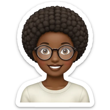 Girl showing happiness, dark skin, short afro, round glasses sticker