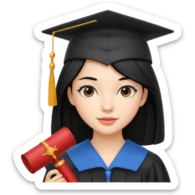 girl with beautiful black hair and graduation hat and diploma emoji ios 18 sticker