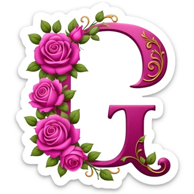 Magenta flowery romantic alphabet letter sticker