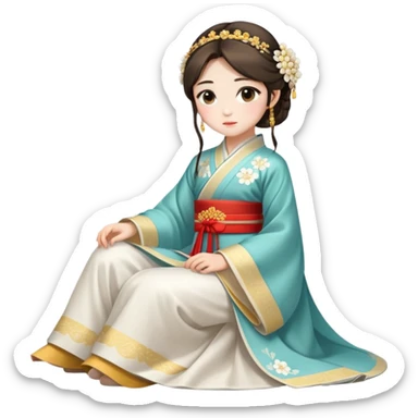 Beautiful girl wearing Hanfu wedding dress sitting sticker