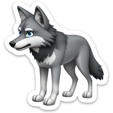 Full-body Grey wolf with black paws, black muzzle, black tail. with blue eyes. full body sticker