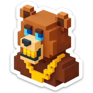 Russian grizzly bear with a rapper chain and gold teeth sticker