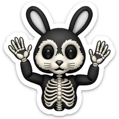 Emoji tête de peluche Lapin squelette noire qui fait bonjour de la main  sticker