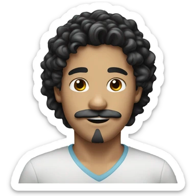 a white boy with black curly long hair and mustache  sticker