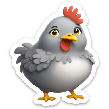 Fat grey happy chicken sticker