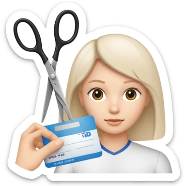 Scissors cutting an ID card in 2 parts.hyper realistic sticker