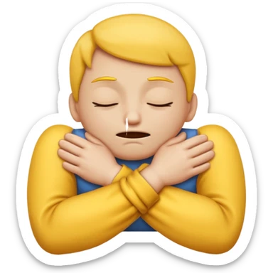 Yellow face emoji strangling itself with 2 arms crossed sticker