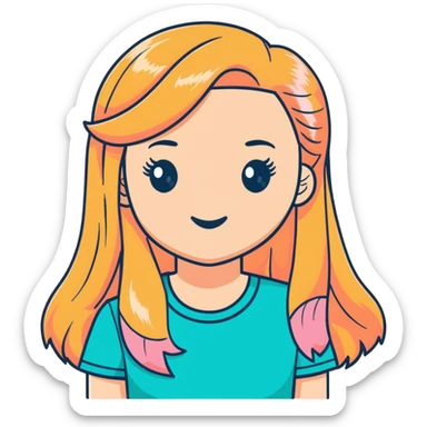Ginger with blonde highlights long haired girl with lashes, blush, and pink shirt sticker