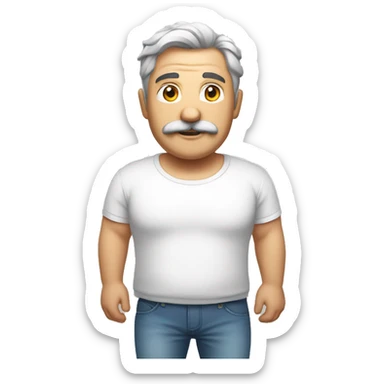 Full body Fat man grey hair mustache in white t-shirt sticker