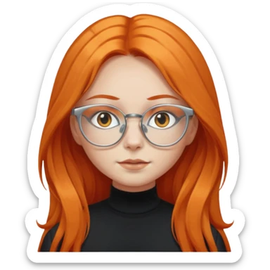 girl with very long orange hair, and silver cat-eyed glasses. Black clothes sticker