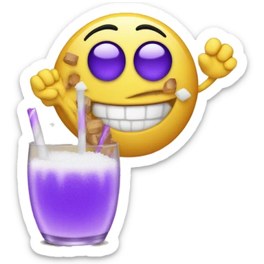 happy emoji with purple drink and piles of salt next to him  sticker