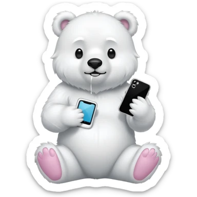 White Bear whole body  with iphone in hand  sticker
