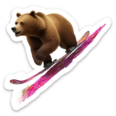 Grizzly bear skiing down mountain made of skittles sticker