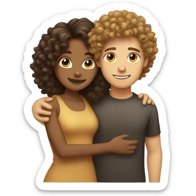Tan boy curly hair hugging tan girl straight hair sticker