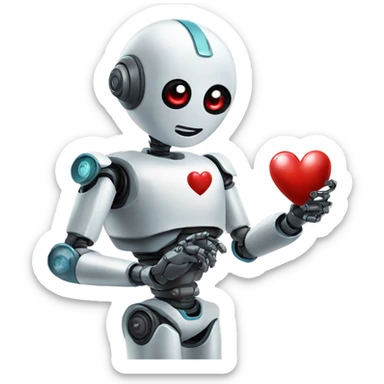 the robot holds a heart in its hand sticker