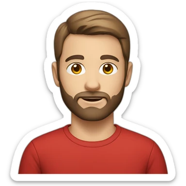 white boy with red t-shirt, defined beard and dark brown short hair sticker