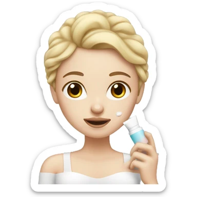 white girl applying cream on face sticker