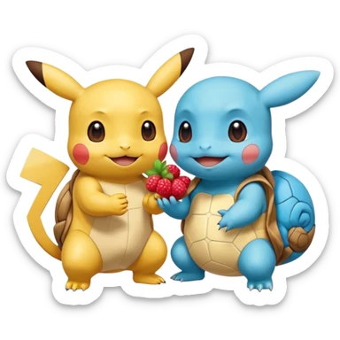  Pikachu has a light to share, but Squirtle has none. Pikachu sees this is unfair, so he shares the berries with Squirtle. They smile and eat together. Show this as a cute Pokémon emoji scene about justice and fairness.

 sticker