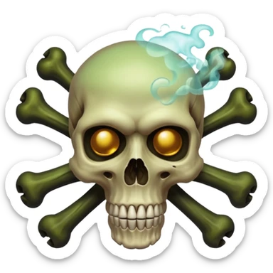 a poisonous cloud of gas, dark swamp color, with an image of a skull and two crossed bones behind the skull sticker