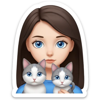 Grey and white cat with brunette girl blue eyes sticker