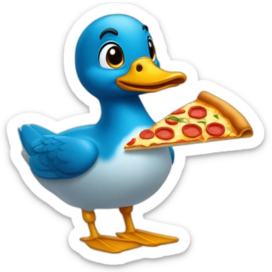 mignon canard bleu qui mange une pizza sticker