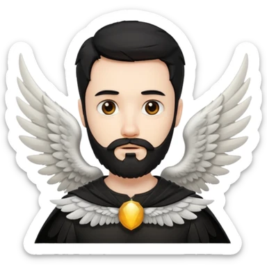 black hair, bearded man angel sticker