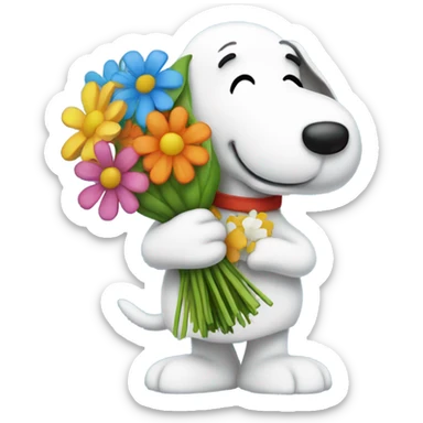 Snoopy with flower bouquet sticker