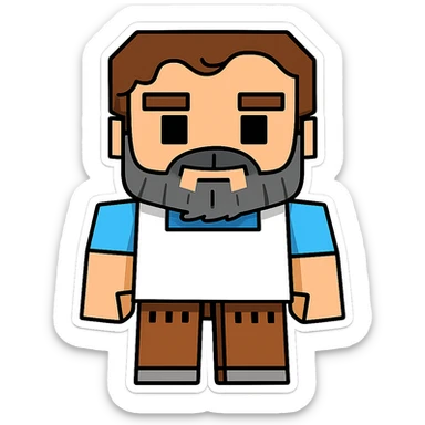 Add a grey beard with dark highlights and brown hair to Jack Black as Steve from the Minecraft movie in sticker style. Keep the background transparent. sticker