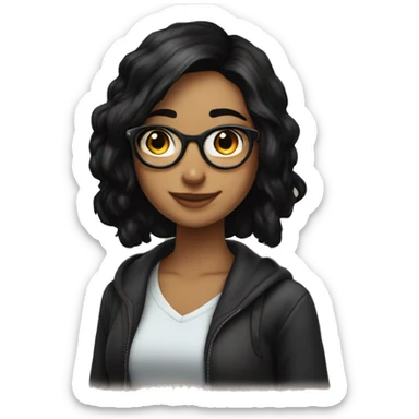 Innocent, beautiful, spects girl with black hair and enjoying girl sticker