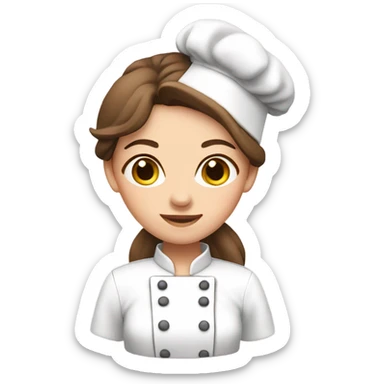 female chef with brown hair in pale pink chef’s uniform sticker