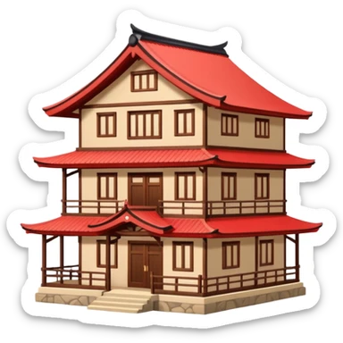 japan style wood house red beige sticker