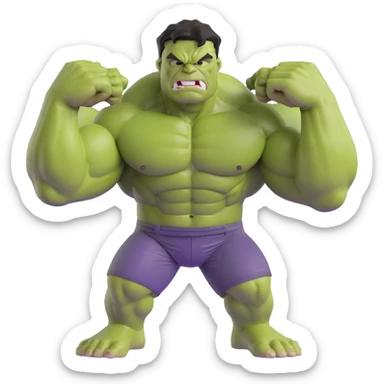 3D emoji style Hulk, flexing muscles, fierce face sticker