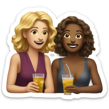 Two women at happy hour glad they don’t have their kids with them sticker