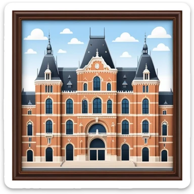 Cinematic Realistic Rijksmuseum Landmark Emoji, depicted with the grand facade of the museum rendered in intricate detail and soft, historical lighting. sticker
