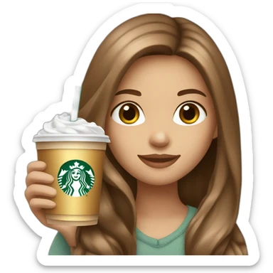 White cute girl with long brown hair holding starbucks drink sticker